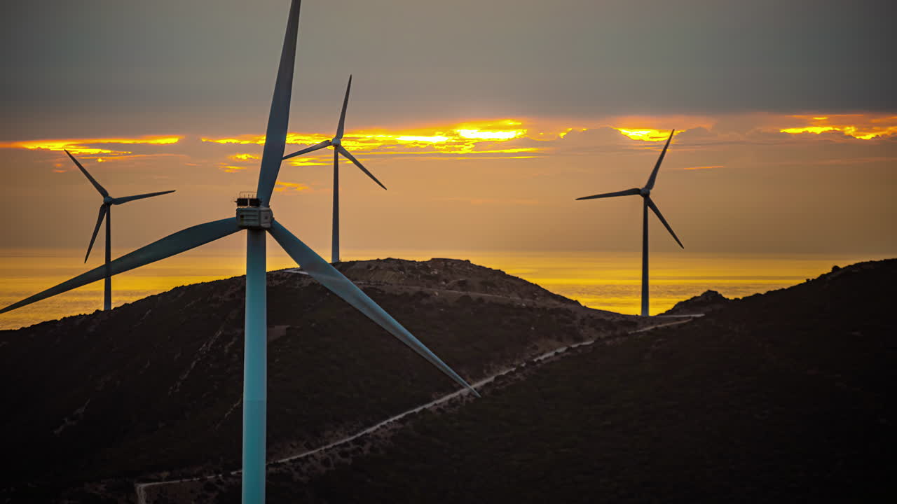 Cable Car Top Station wind turbine sunset