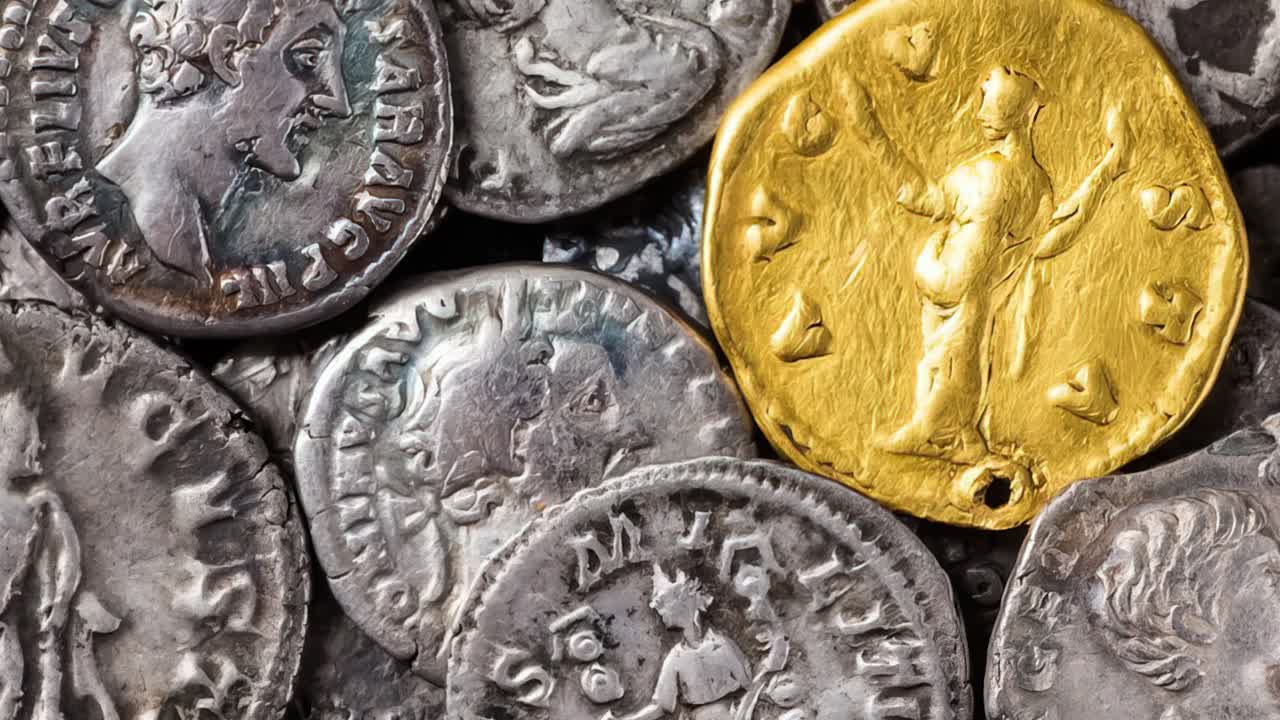 Gold and Silver Old Roman Coins Rotating