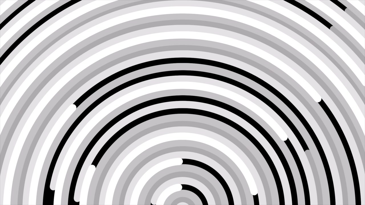 Abstrakt animation af ekspanderende koncentriske cirkler på sort-hvid baggrund