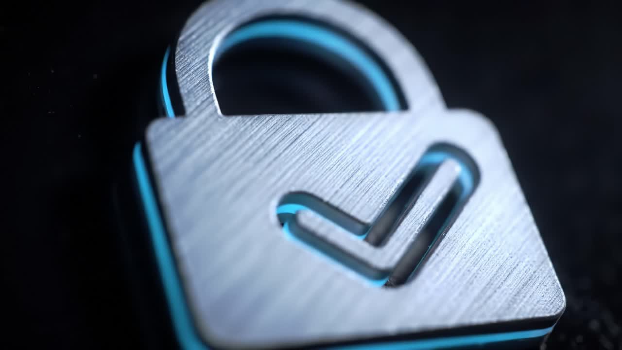 Metallic Padlock Icon with Blue Checkmark