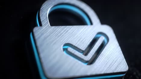 metallic padlock icon with blue checkmark