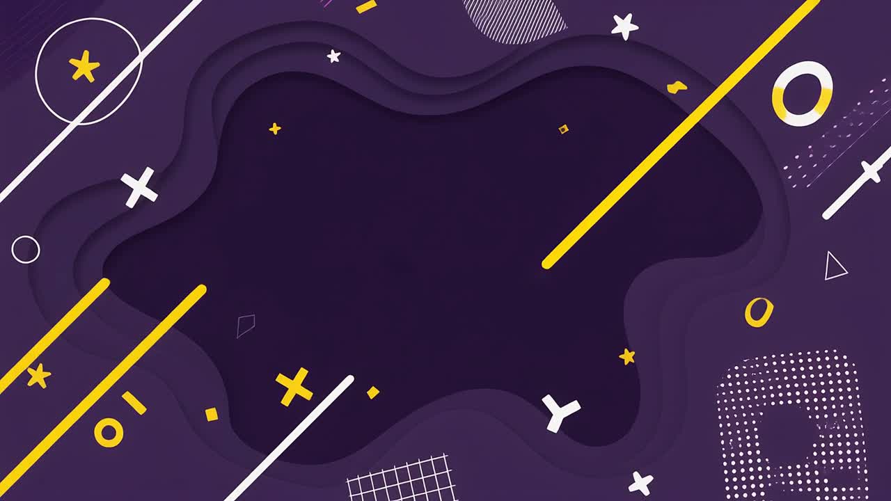 Modern Animated Geometric Shapes on Wavy Purple Background