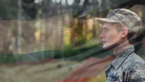 animation of soldier with waving argentina flag