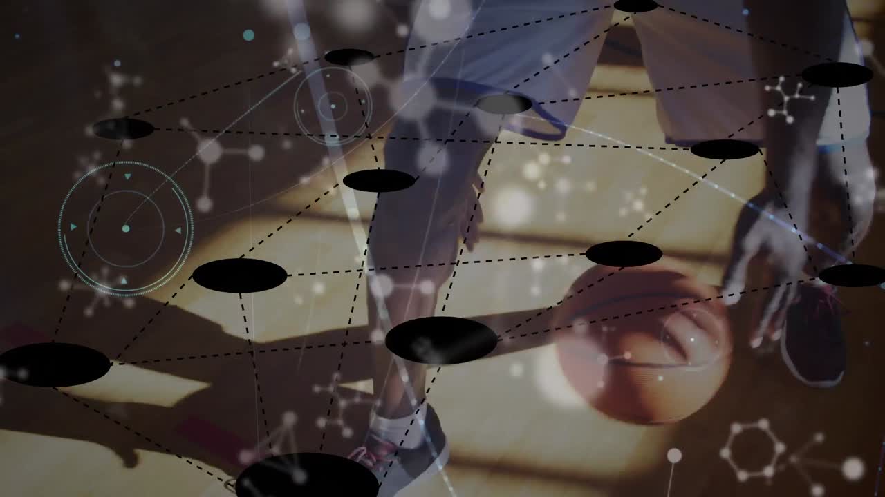 анимация сети связей над афроамериканским баскетболистом