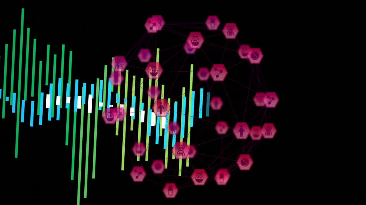 연결의 세계에 대한 디지털 데이터 처리의 애니메이션