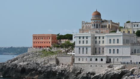 tilt footage on the sea landscape of santa cesarea terme, puglia, italy. august 2021.