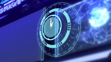 Animating clock over financial data charts and graphs in office setting