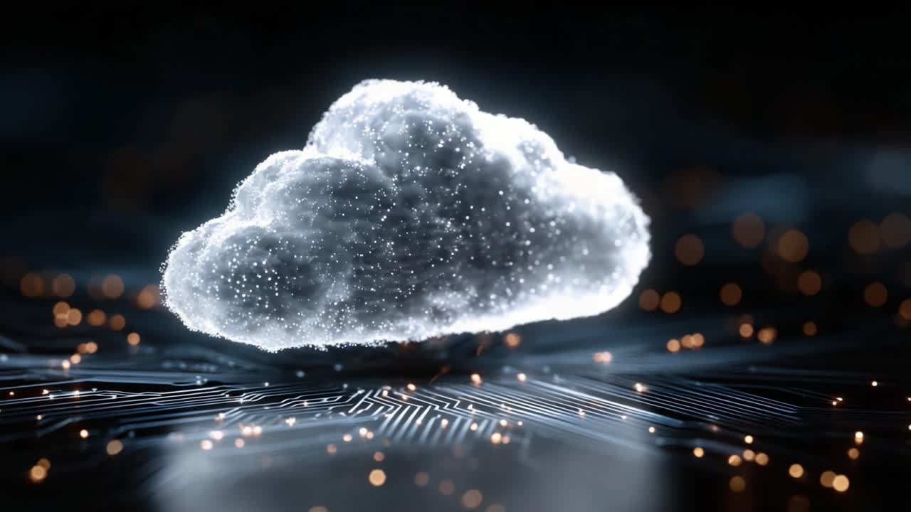 A Stunning Close-Up of a Ethereal Cloud Over a Circuit Board, Capturing the Fusion of Nature and Technology with Sparkling Details and a Mystical Atmosphere