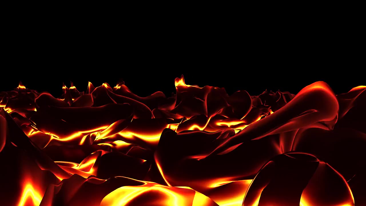 A dramatic, stylized slow-motion movement of glowing molten gold and red waves against a black background. Excellent for establishing psychological tension or fantasy danger elements.