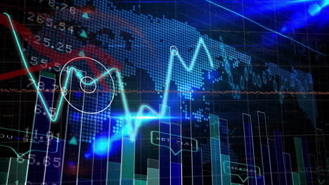 animación del procesamiento de datos financieros sobre el mapa del mundo