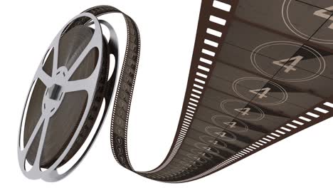 film strip unreels film reel with countdown isolated on the white background