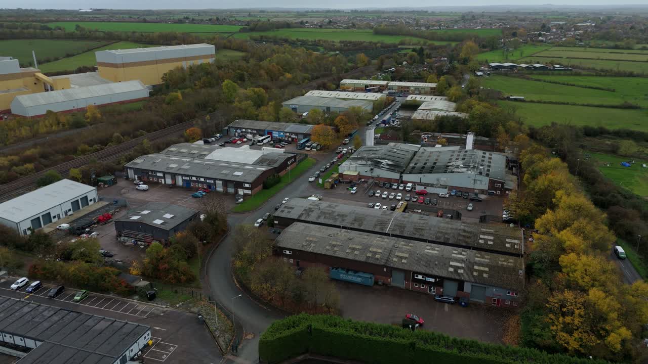 Aerial Drone View of Major Industrial Warehouses and Logistics Hub in Sileby UK, Large Scale Distribution Center for E-commerce and Freight in England
