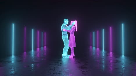 neon wireframe couple kissing