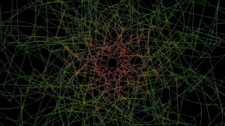Abstract Geometric Pattern of Intersecting Lines on Black Background