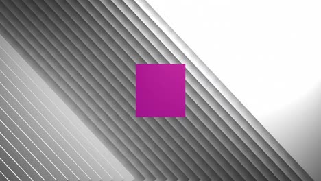 animation of 3d pink cube rotating over moving black and grey on white background