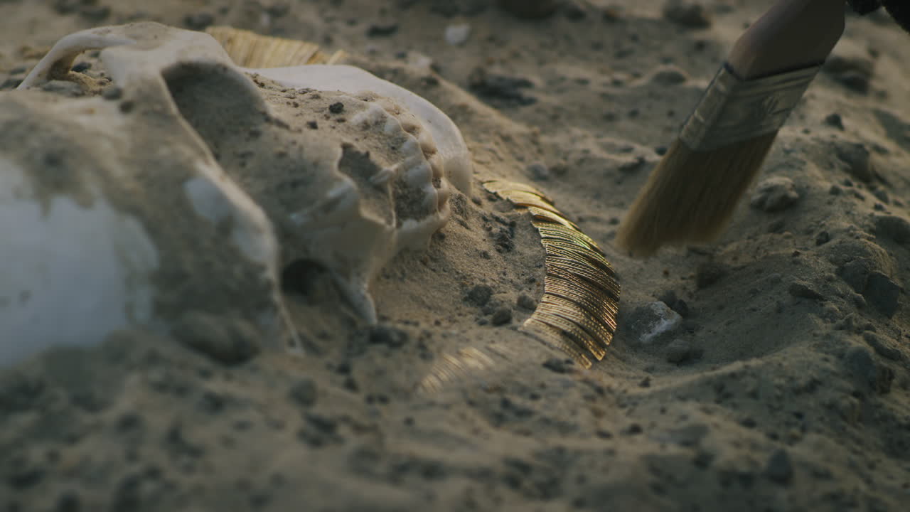 고대 금 보석을 발굴하는 것