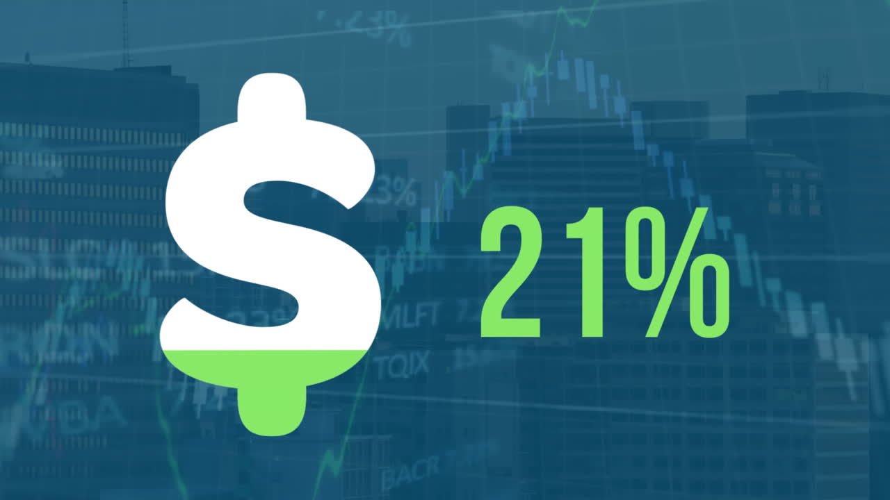 Animation of dollar bill filling up with green color while percentage number increases against green