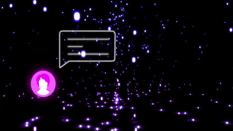 animación de puntos rosados alerta de redes sociales con icono de usuario sobre fondo negro