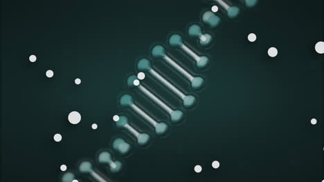 animation of dna strand spinning and spots over dark background