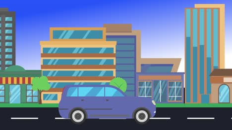 viajes en coche por la ciudad vista lateral, animación en bucle, fondo de diseño plano
