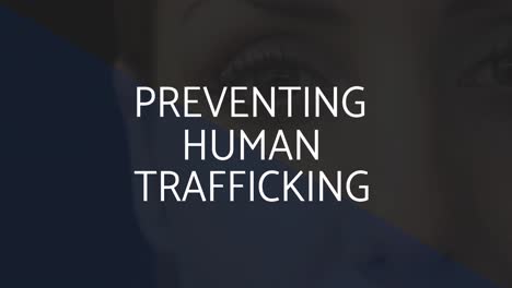 Animation-of-stop-human-trafficking-text-over-caucasian-woman