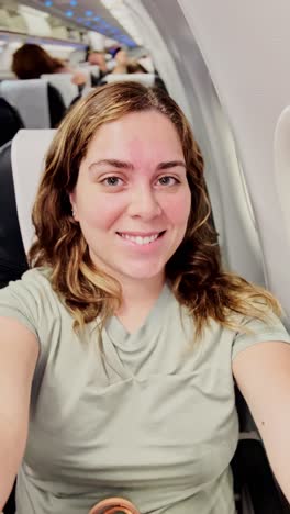 female vlogger recording content during a flight