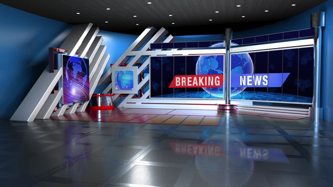 el conjunto de estudios de noticias de tv - bucle de fondo de pantalla verde virtual