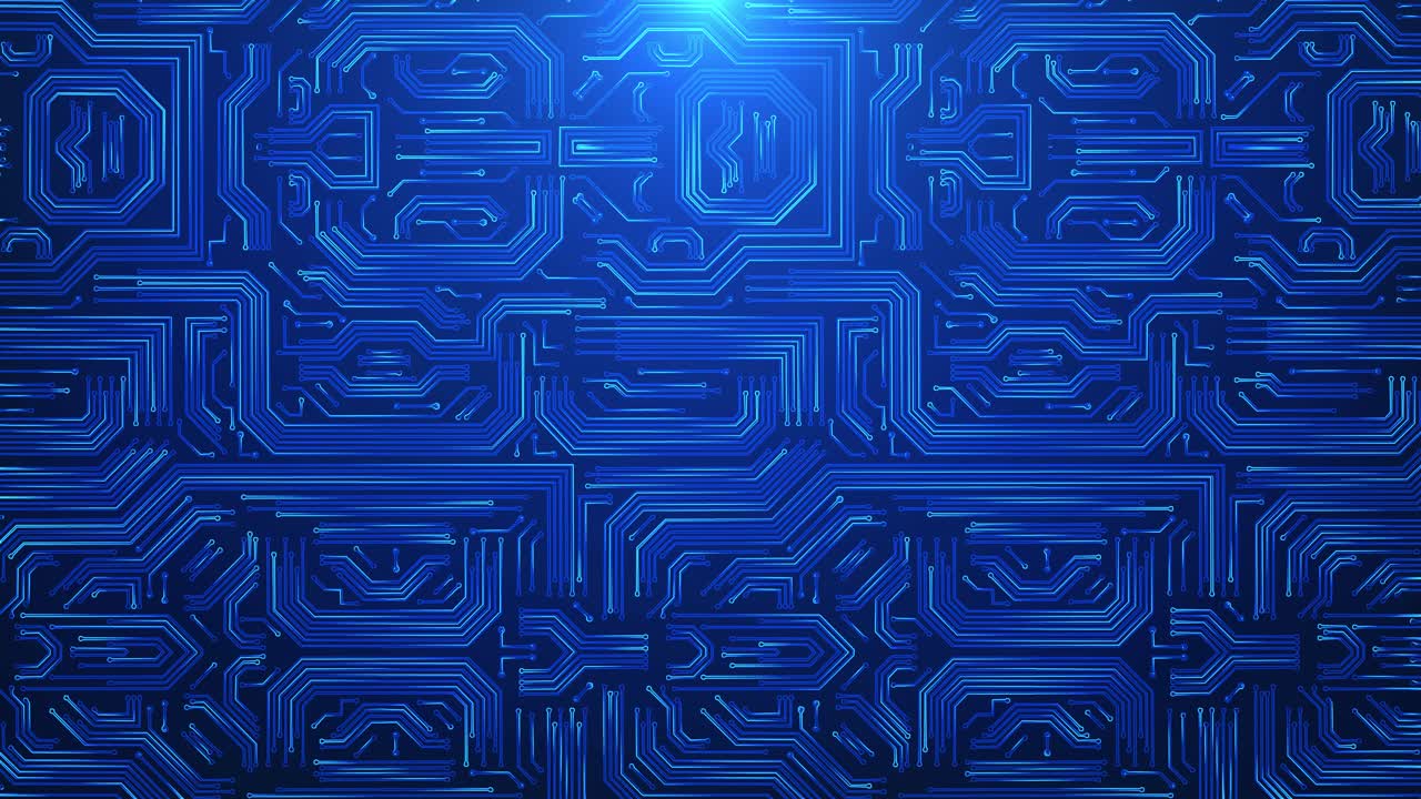 Cpu chip transfering data on circuit board digital circuit network animation background motherboard