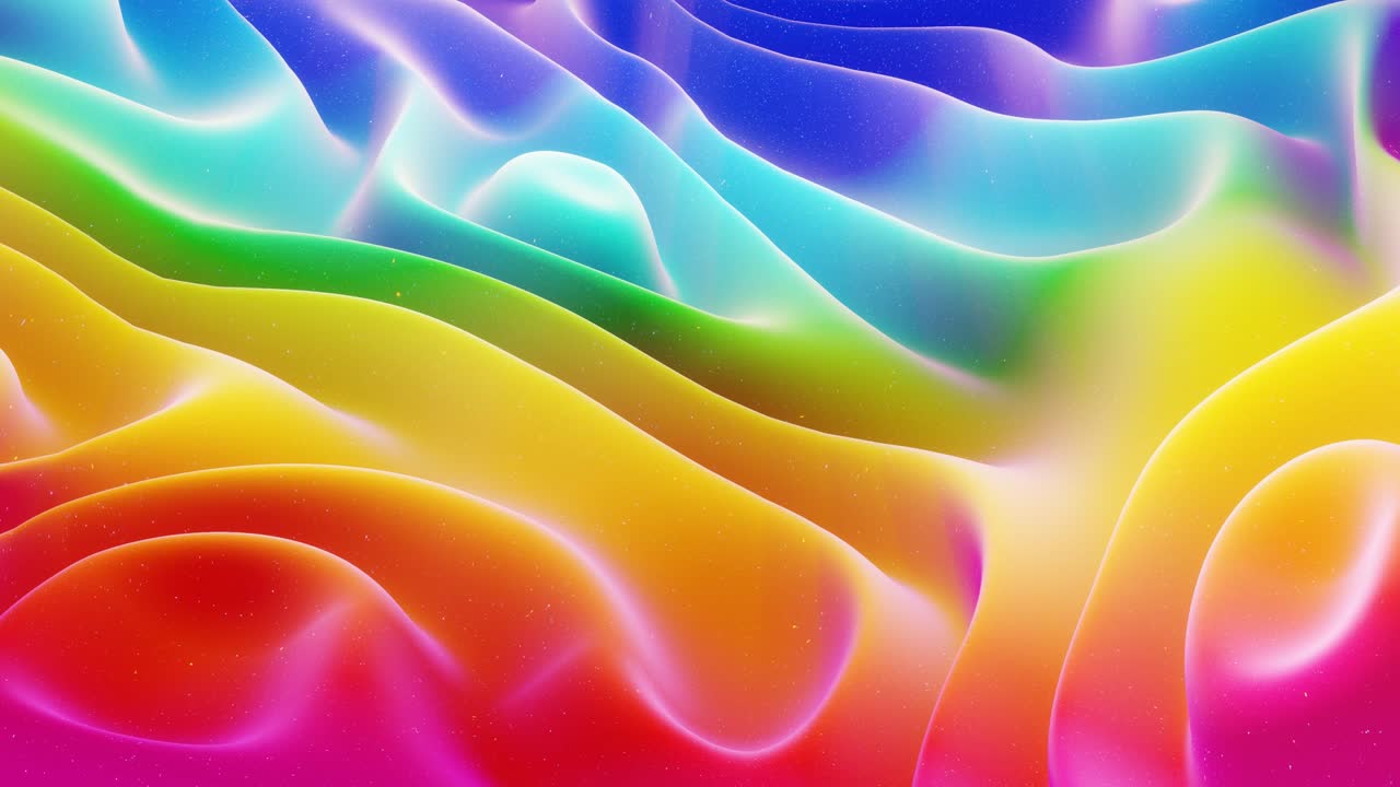 hermosa superficie abstracta en 3d con chispas de brillo, ondas extrudidas o desplazadas se transforman en bucle. gradiente de arco iris, material mate suave como la dulzura de la morfología o la mermelada con un ligero resplandor interno.