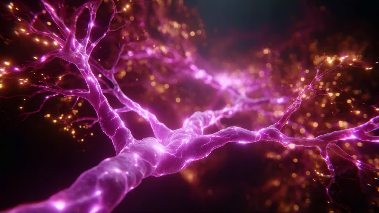 Stunning Visualization of Neural Pathways with Bright, Electric Colors Highlighting the Connectivity of Nerve Cells in a Dynamic, Abstract Representation