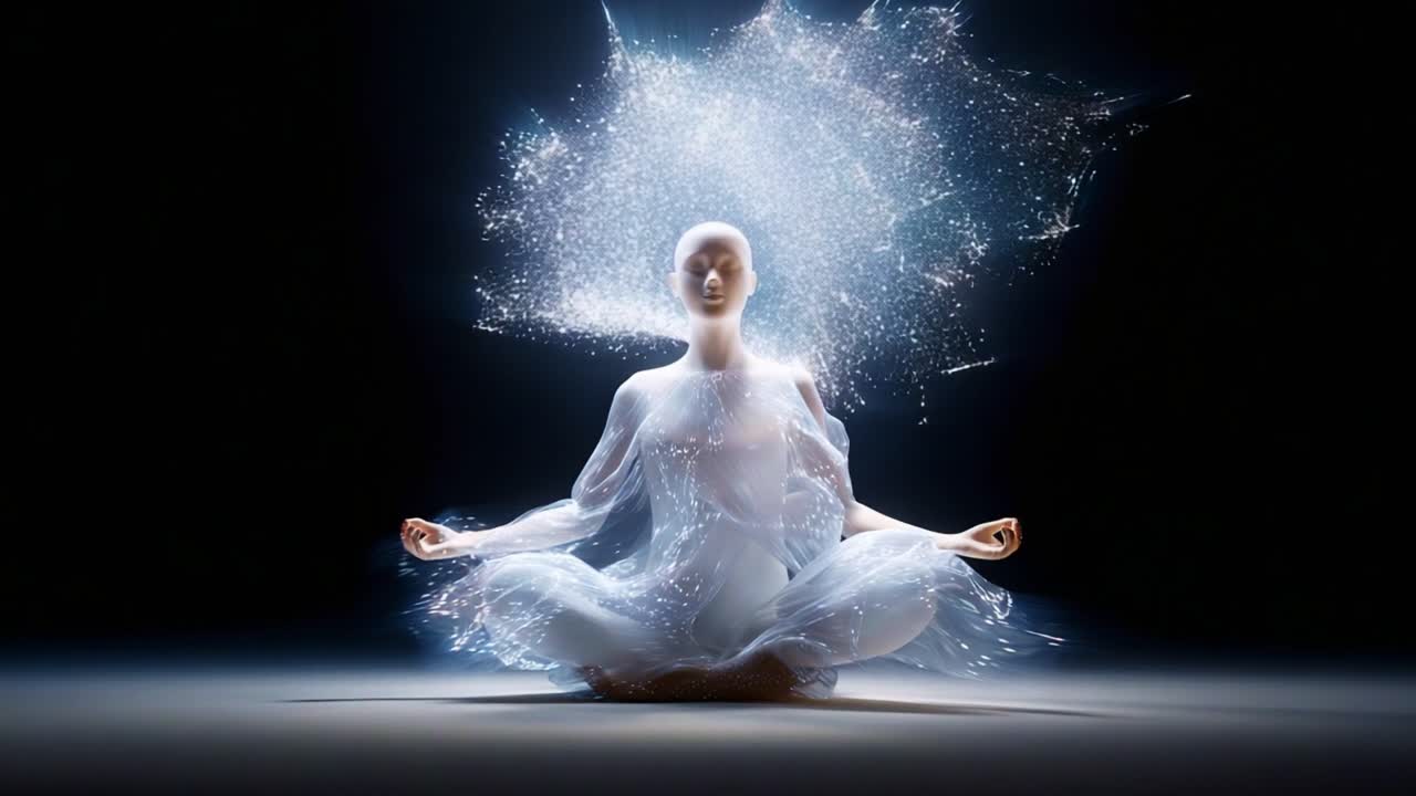 A Serene Soul: A Meditative Figure Surrounded by Ethereal Energy, Illuminating the Essence of Calmness, Connection, and Spiritual Awakening Through Luminescent Aura