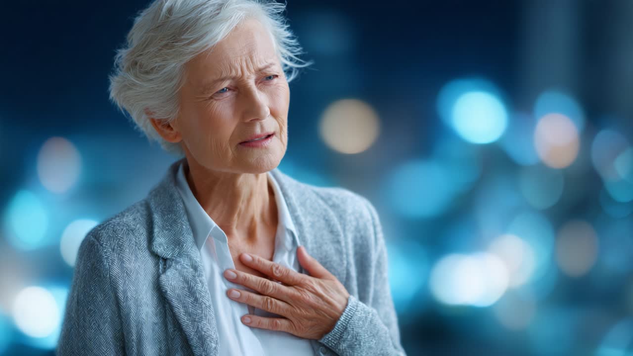 A Concerned Senior Woman Contemplates Life and Health Amidst a Softly Lit Background, Expressing Emotion and Vulnerability in a Peaceful Setting