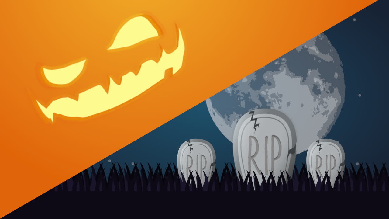 얼굴 호박과 묘지와 함께 할로윈 어두운 장면