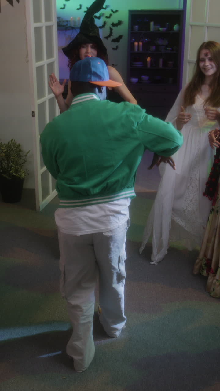Halloween party with people in costumes