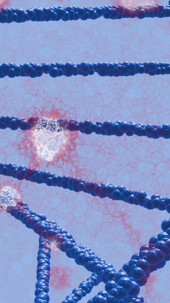 Animation of dna and molecular structures floating against blue background