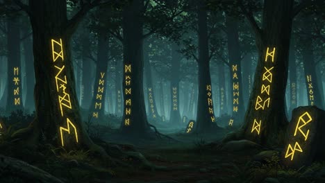 mysterious forest journey: from illuminated runes to enigmatic shadows in a whispering woodland realm, unveiling nature's secrets and hidden stories