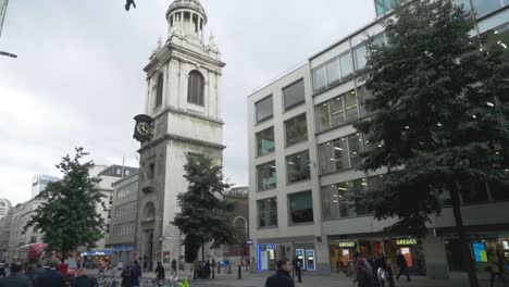 london city street view with church tower