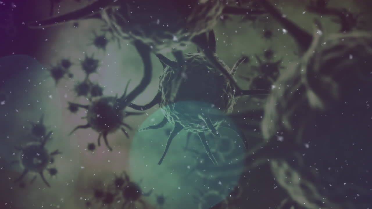 animación de células macro covid 19 flotando sobre un fondo verde