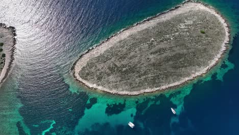 drone overhead view of a beautiful island in the kornati nationa park.