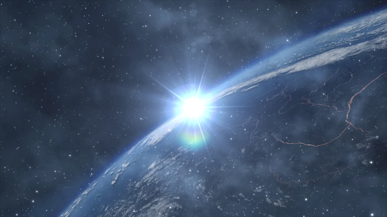 표면에 밝은 빛이 있는 지구의 표면, 공간