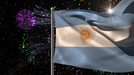 animación de la bandera de argentina sobre fuegos artificiales