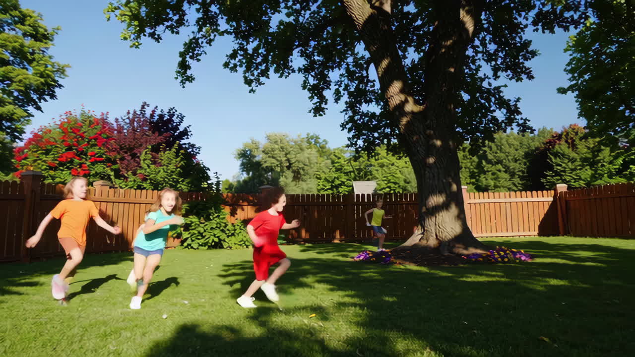 Children Playing Outdoors in a Backyard
