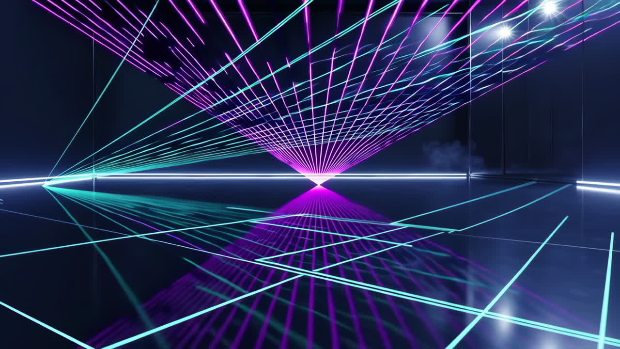 Neon Laser Light Show in a Futuristic Dark Room