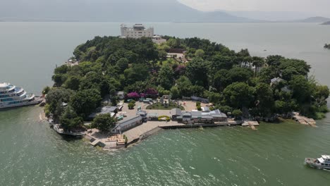 upward panning drone footage of nanzhao amorous island