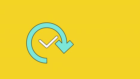 4k video of cartoon circle arrow icon on yellow background.