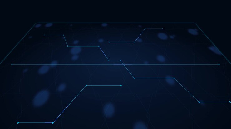 Griglia di rete digitale astratta con linee di dati blu luminose.