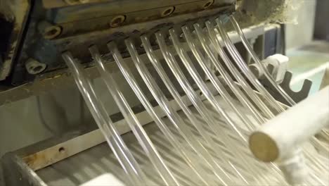 Close-up view of a food processing factory's production line
