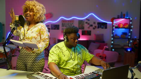 music production session in a home studio