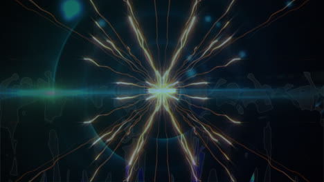 animación de fuegos artificiales y luces sobre personas bailando en un fondo oscuro