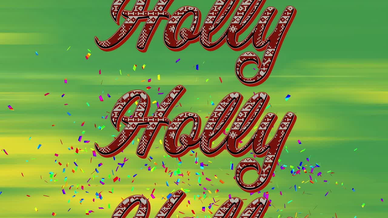 녹색 배경에 떨어지는 콘페티 위의 크리스마스 축하 텍스트의 애니메이션